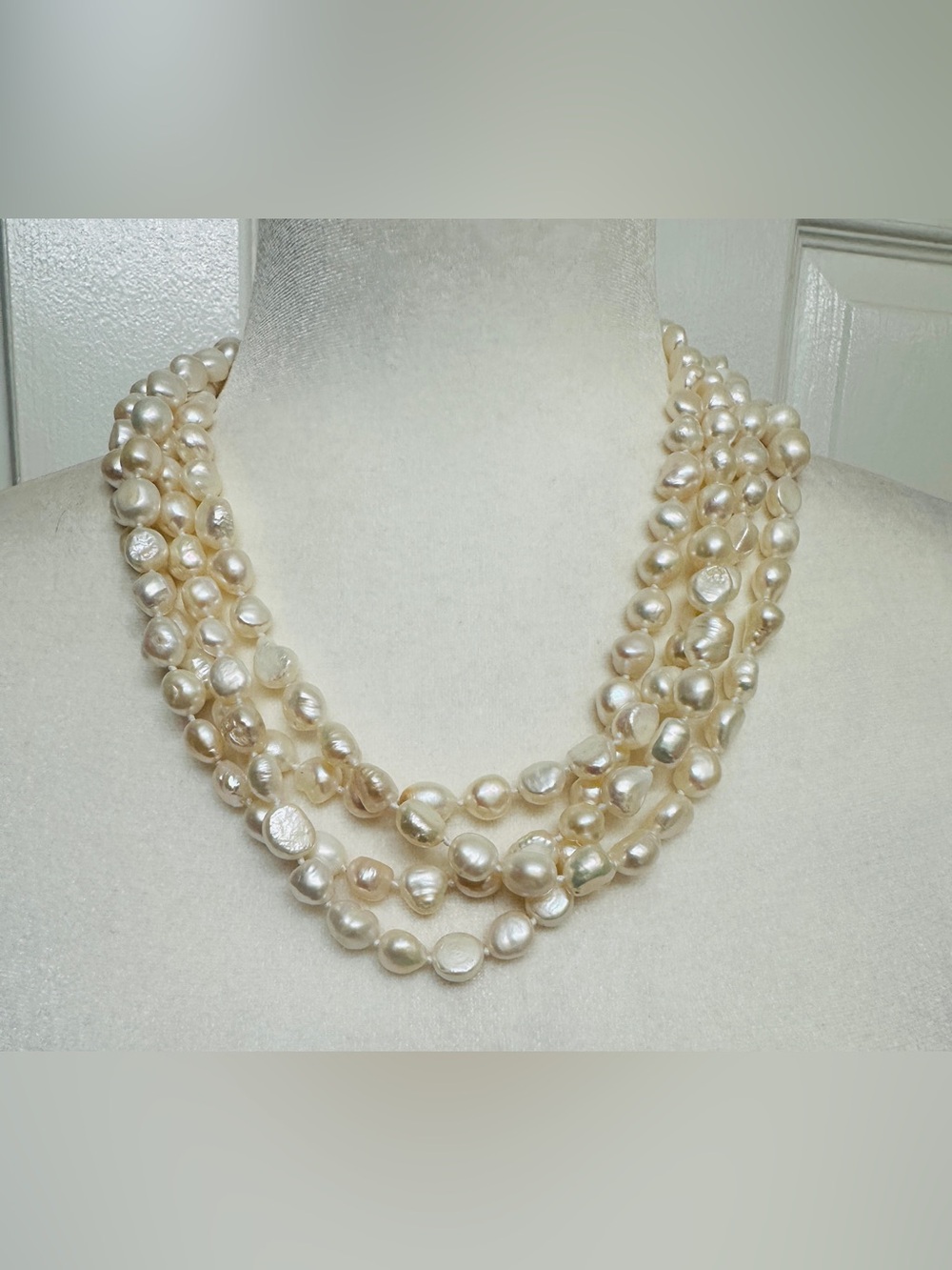 Baroque Necklace Fresh Water White Ivory Pearls Sterling Silver Toggle Clasp